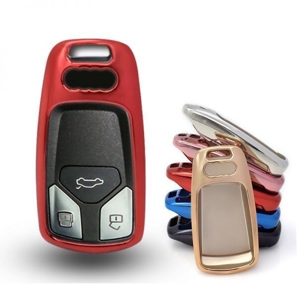 アウディ スマートキー用 キーカバー メタリック TPU製 レッド キーケース メッキ AUDI用 A4/Q7/TT/TTSなど拍卖