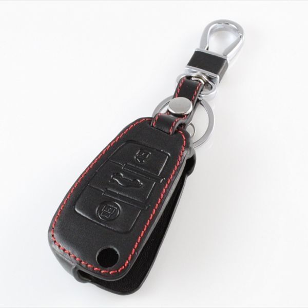 AUDI アウディ 本革 スマートキーケース ブラックレザー×レッドステッチ A1/A3/A4/A6/Q7/R8/TTなど 専用設計拍卖