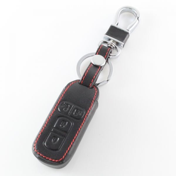 ホンダ 本革 スマートキーケース 4つボタン 両側スライド ブラックレザー×レッドステッチ など キーカバー キーホルダー拍卖