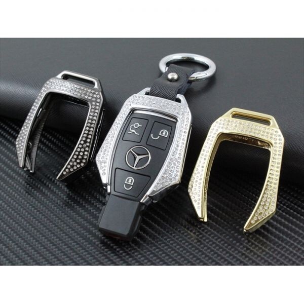 メルセデスベンツ キーケース メタル製 ラインストーン カラビナ付き ブラック キーカバー キーホルダー Cクラス Eクラス GLC GLE など拍卖