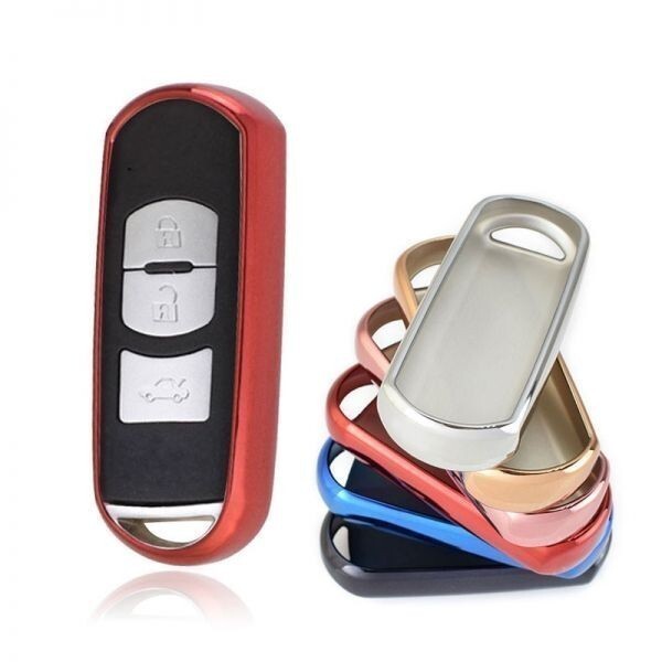 マツダ スマートキー用 キーカバー メタリック TPU製 ブラック キーケース メッキ MAZDA用 CX-3/CX-5/CX-8/ロードスター/デミオなど拍卖