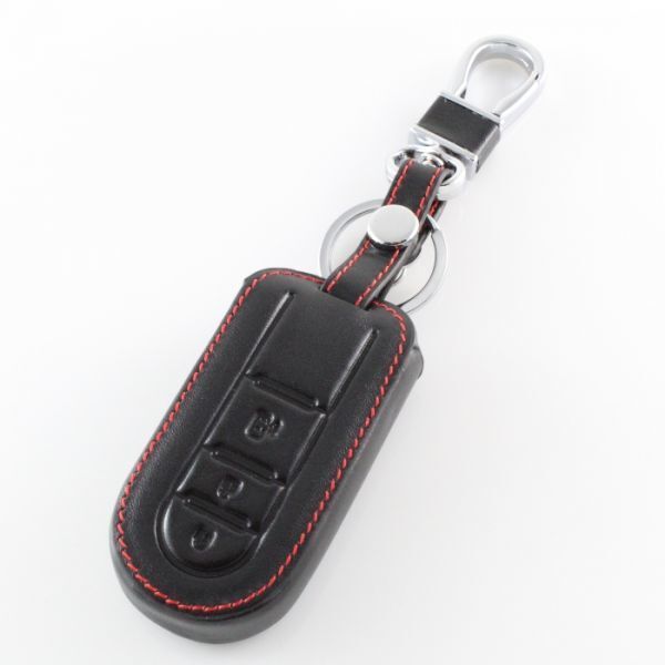 ダイハツ 本革 スマートキーケース 3つボタン 片側スライド ブラックレザー×レッドステッチ など キーカバー キーホルダー拍卖