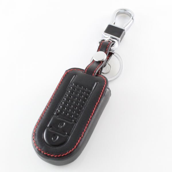 ダイハツ 本革 スマートキーケース 2つボタン ブラックレザー×レッドステッチ キーカバー キーホルダー拍卖