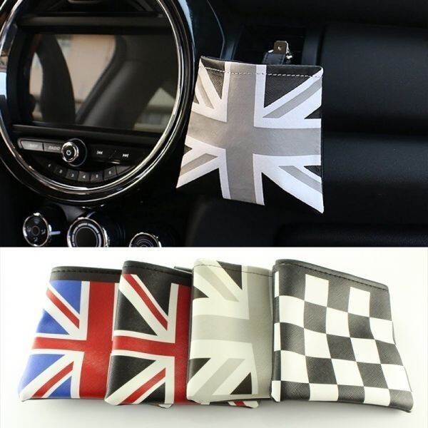 車内用 小物入れ チェッカーフラッグ PUレザー製 汎用 エアコン ルーバー クリップ 収納 ポケット アクセサリーパーツ拍卖