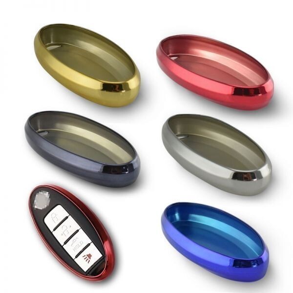 ニッサン スマートキー用 キーカバー メタリック TPU製 レッド キーケース メッキ NISSAN 日産用 エルグランド/セレナ/リーフ/ノートなど拍卖