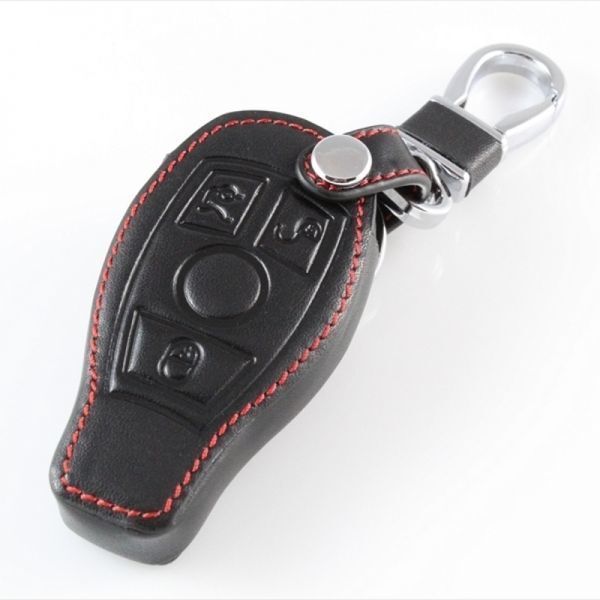 Benz ベンツ 本革 スマートキーケース ブラックレザー×レッドステッチ A/B/C/S/GLK/GLA/GLS/SLK/CLK/MLなど 専用設計拍卖