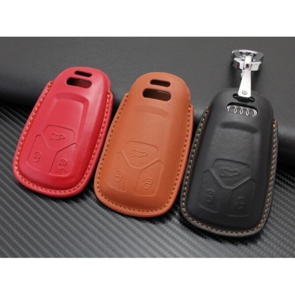AUDI アウディ 本革 レザー キーケース カラビナ付き レッドブラウン A4 Q7 TT TTS など キーカバー キーホルダー 高品質レザー拍卖