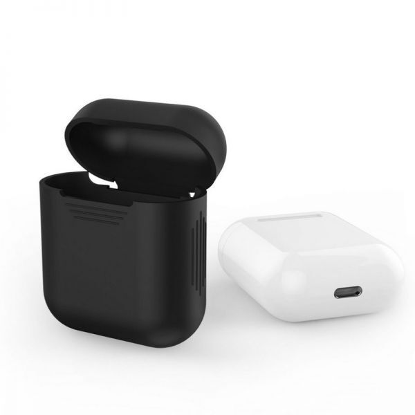Airpods シリコン製 ソフトケースカバー ブラック 黒 充電可能 エアポッド apple アップル Lightning拍卖