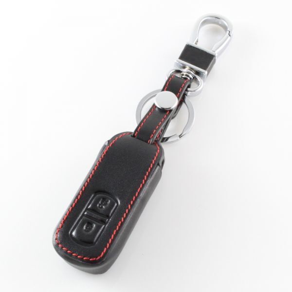 ホンダ 本革 スマートキーケース 2つボタン ブラックレザー×レッドステッチ キーカバー キーホルダー拍卖
