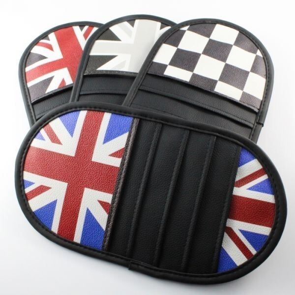 サンバイザー 収納 CD 駐車券 など チェッカーフラッグ PUレザー製 汎用 BMW MINI ミニクーパー などに最適 車 ポケット拍卖