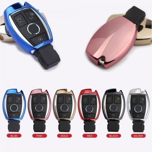 メルセデスベンツ スマートキー用 キーカバー メタリック TPU製 ピンク キーケース メッキ BENZ用 A/B/C/S/GLK/GLA/GLS/SLK/CLK/MLなど拍卖
