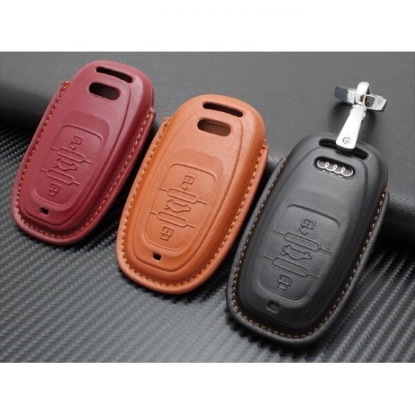 AUDI アウディ 本革 レザー キーケース カラビナ付き ブラウン A4 A5 A6 A7 A8 Q5 S5 S6 S7 S8 など キーカバー キーホルダー 高品質レザー拍卖