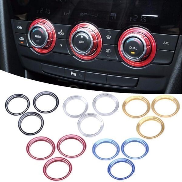 MAZDA マツダ エアコン スイッチ リング 3個セット ブルー CX-5 KE アテンザ GJ など カバー トリム ステッカー拍卖