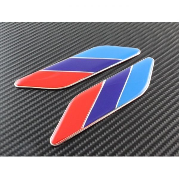 BMW Mカラー サイドエンブレム アルミ製 左右セット 汎用 サイド エンブレム リア 両面テープ ステッカー アクセサリー拍卖