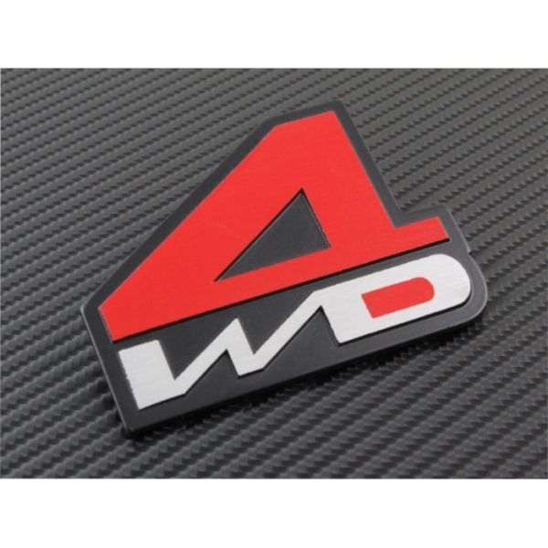 4WD エンブレム 汎用 レッド×シルバー 金属製 SUV クロカン などに 4×4 4駆 両面テープ ステッカー アクセサリー ドレスアップ拍卖