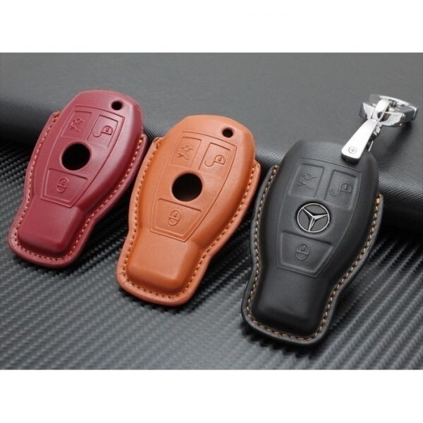 Benz ベンツ 本革 レザー キーケース カラビナ付き ブラック A B C S GLK GLA GLS SLK CLK ML など キーカバー キーホルダー 高品質レザー拍卖