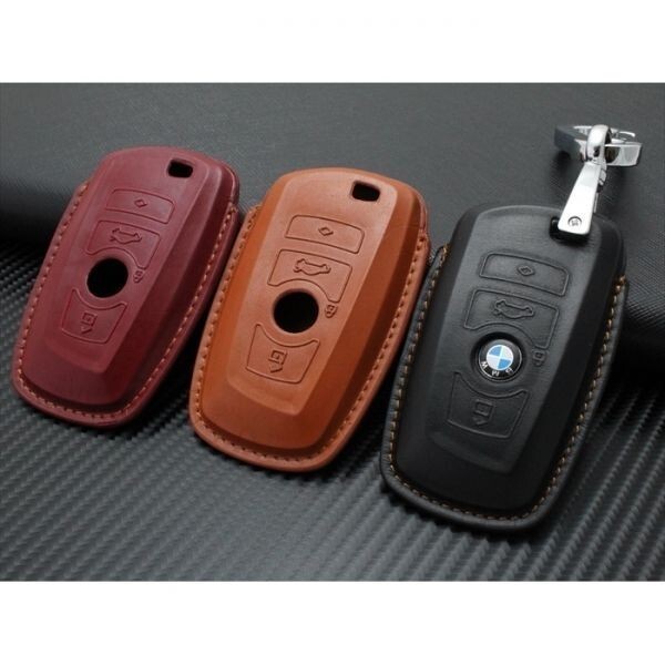 BMW 本革 レザー キーケース カラビナ付き レッドブラウン F20 F22 F30 F31 F32 F10 F12 F01 F25 など キーカバー キーホルダー拍卖