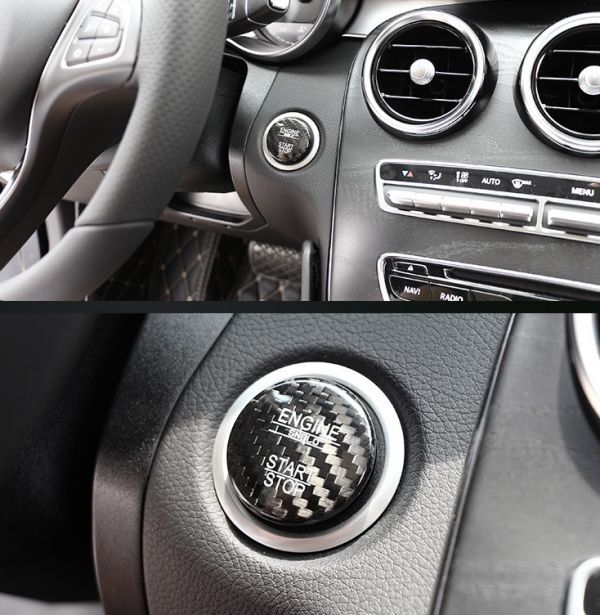 【送料無料】メルセデスベンツ エンジンスタートボタン カーボンカバー ブラック リアルカーボン製拍卖