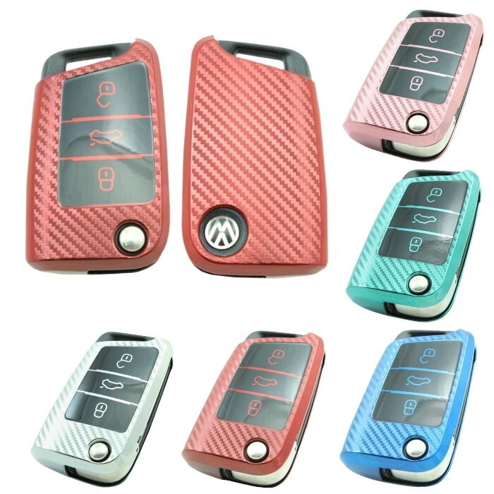 フォルクスワーゲン TPU キーケース キーカバー 全5色 VW Volkswagen ゴルフ7 パサート ティグアン など メタリック カーボン柄拍卖