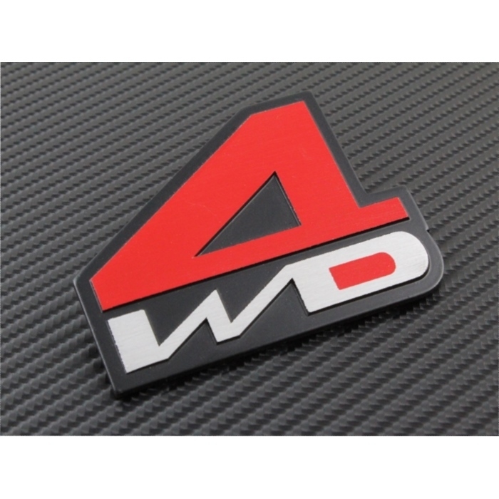 4WD エンブレム 汎用 レッド×シルバー 金属製 SUV クロカン などに 4×4 4駆 四駆 両面テープ ステッカー拍卖