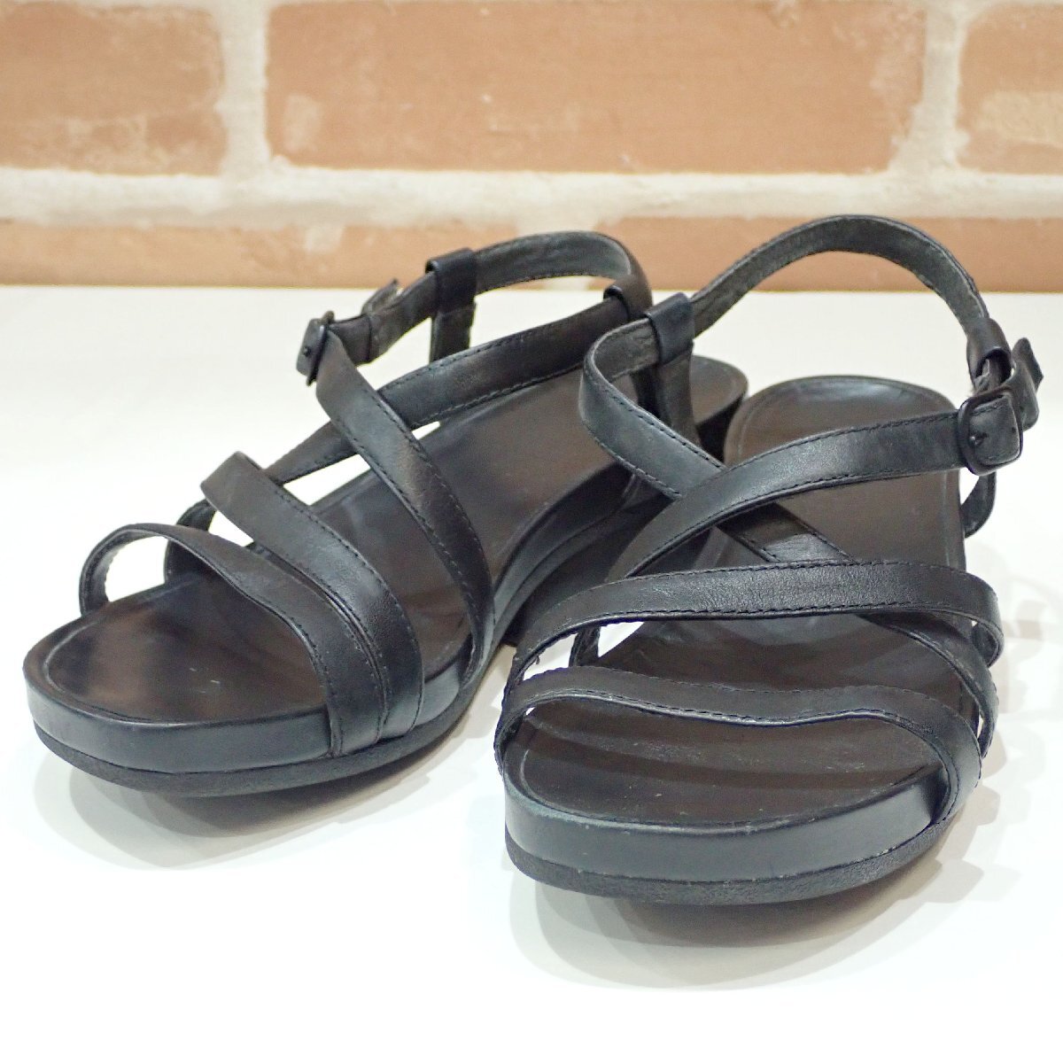 9126 美品 CAMPER カンペール レザー クロスストラップ サンダル 35サイズ(22.5cm相当) 黒系 ヒール高3cm レディース 靴拍卖