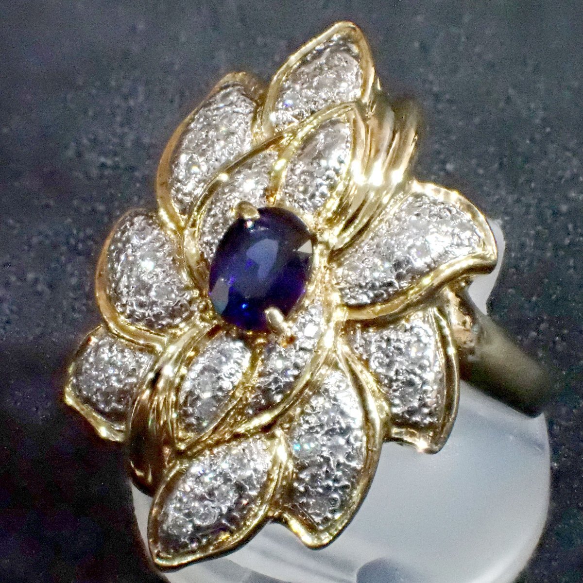 9179T【本物保証】K18 Pt900 コンビ サファイア0.57ct ダイヤモンド0.21ct リング 10.5号 総重量7.9g 指輪 研磨済み拍卖