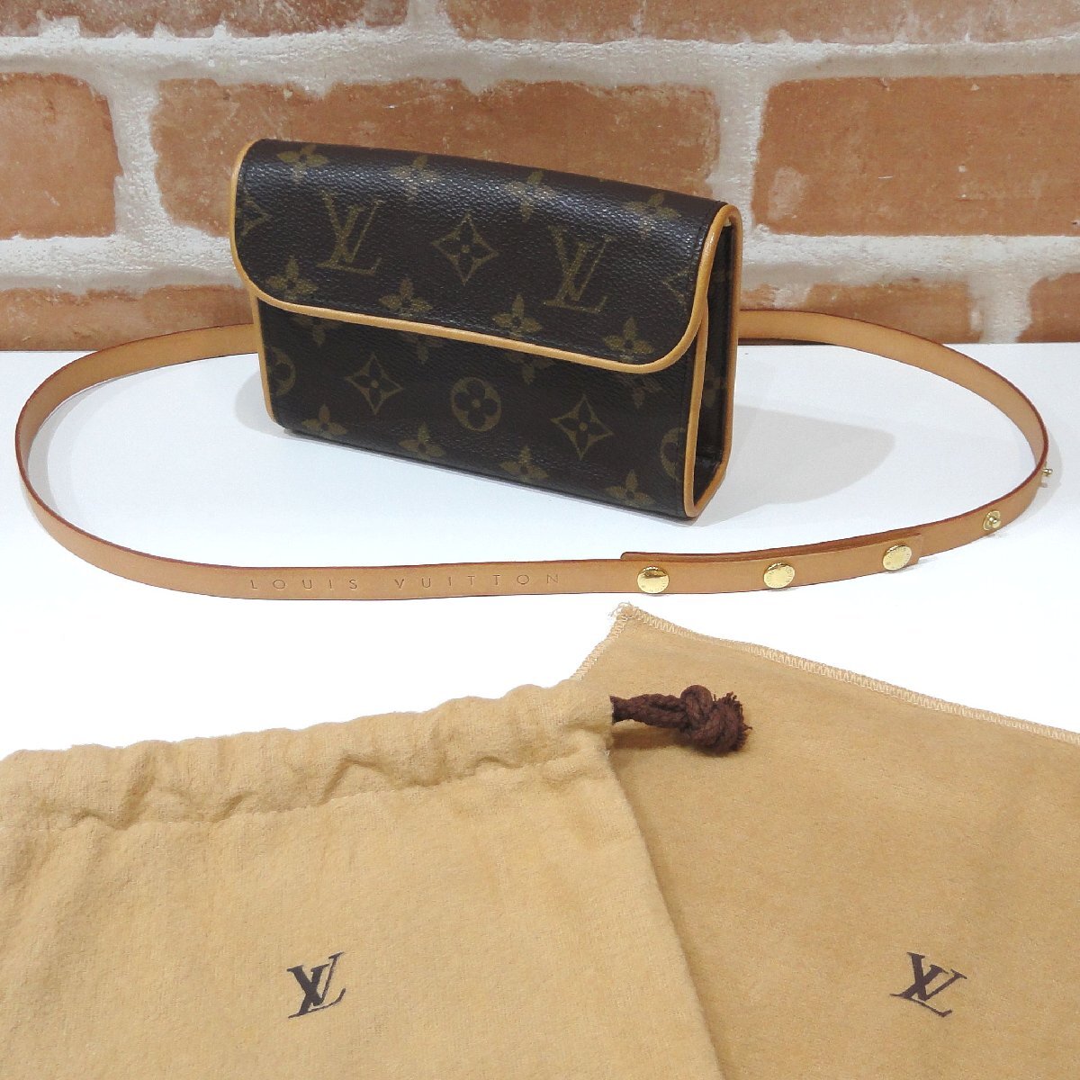 9234T【本物保証】 美品 ヴィトン LV ポシェットフロランティーヌ M51855 ストラップ付 ショルダーバッグ ウェストバッグ クラッチ ポーチ拍卖