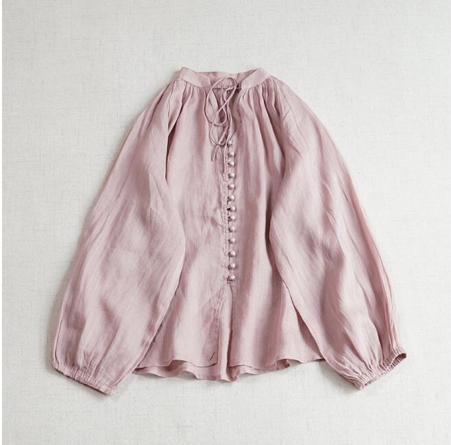 新入荷新作新品 ワイシャツ チュニック ゆったり フリーサイズ ナチュラル 苧麻100% 肌触りいい オフピンクお色選択可拍卖