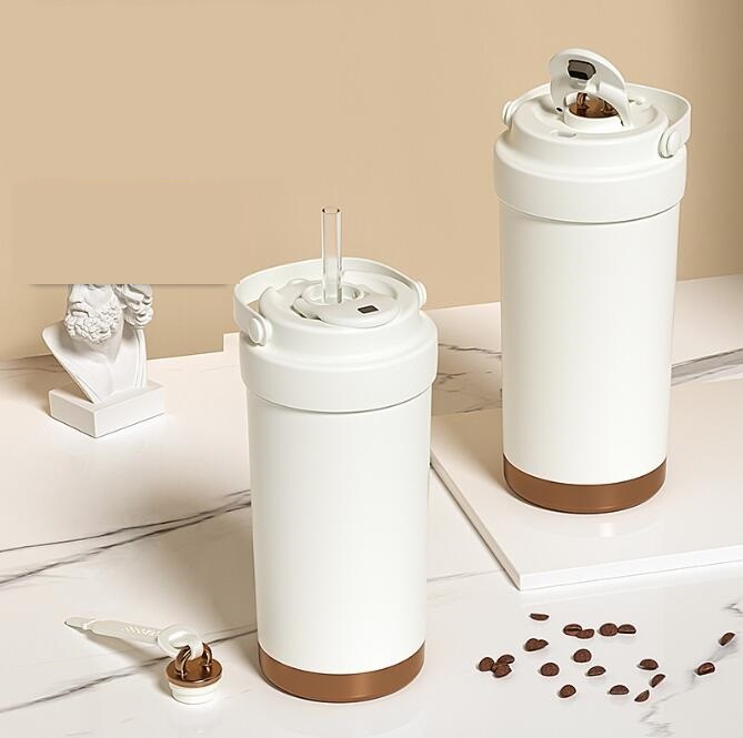 新入荷タンブラー 500ml 保温 保冷 3way飲める 伸縮ストロー 液漏れ防止 蓋 付き 持ち手付き 真空断熱 二重構造 社内 外出 休憩拍卖