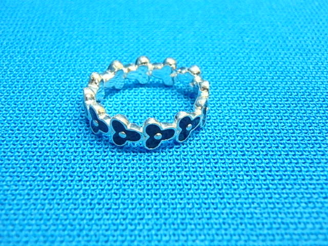 nk16-25-0916-1 シルバーリング 8.5号程 S925 指輪 ブラック 花 女性用 レディース アクセサリー 中古 拍卖