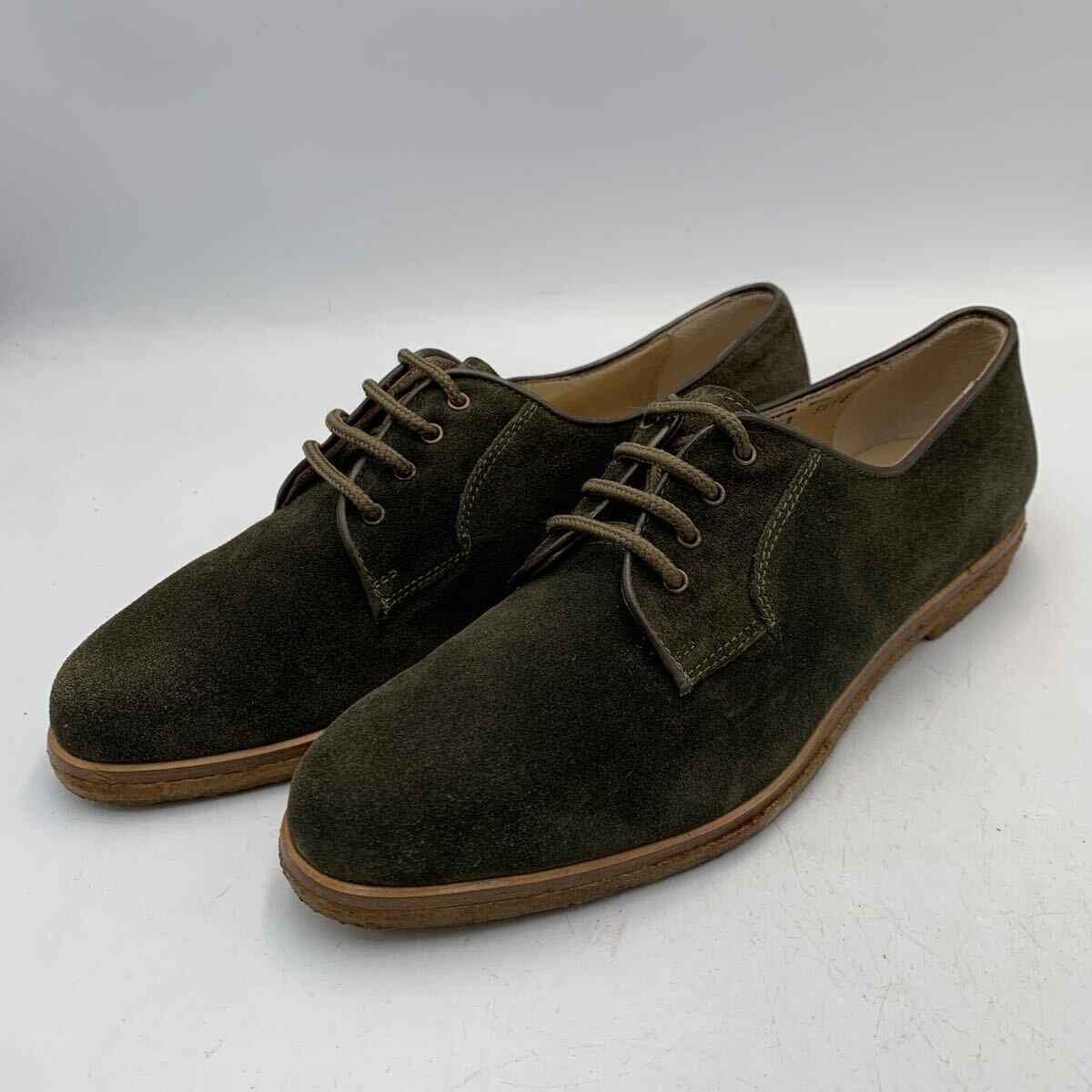 V201 Salvatore Ferragamo フェラガモ ウォーキングシューズ レースアップシューズ US5.5B 約 22.5cm カーキ スエード イタリア製拍卖