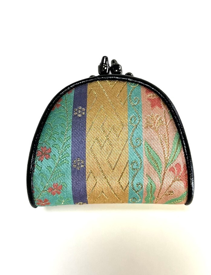 花とら●リサイクル和装小物 がま口 小銭入れ さや形小花文錦 未使用品 超美品 250817拍卖