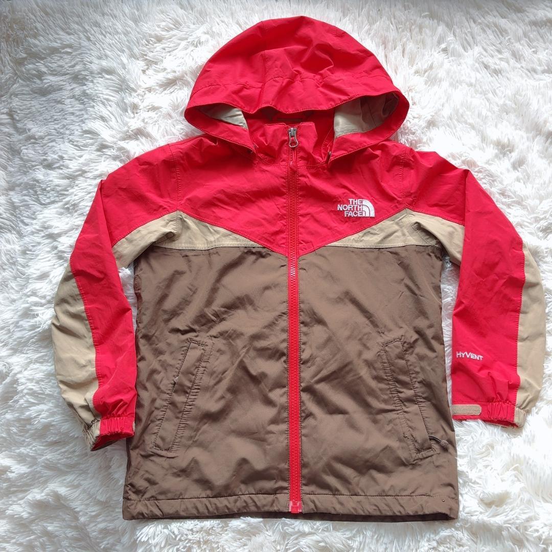 ノースフェイス マウンテンパーカー ジャケット 120 HYVENT 赤 茶 THE NORTH FACE レッド ブラウン ナイロン 女の子 男の子 キッズ拍卖