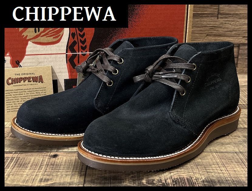 送無 新品 デッド CHIPPEWA チペワ 1901G07 1955年 50s 復刻 刺繍縄タグ モダンサバーバン スエード レザー チャッカ ブーツ 紺 26.0 ④拍卖
