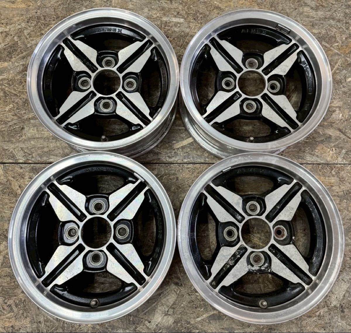 【希少!】ALMEX アルメックス 13インチ 5.5J+20 PCD114.3 4穴 4H 当時物 絶版 旧車 旧規格 軽自動車 カプチーノ アルトワークス 拍卖