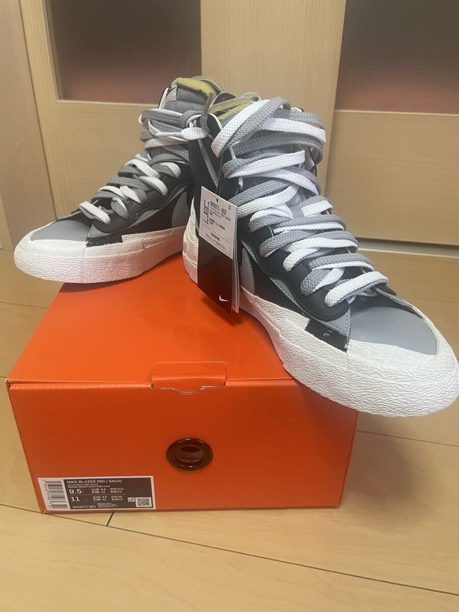 sacai NIKE BLAZER MID BLACK WOLF GREY WHITE サカイ ナイキ ブレーザーミッド ウルフグレー BV0072-002 27.5拍卖