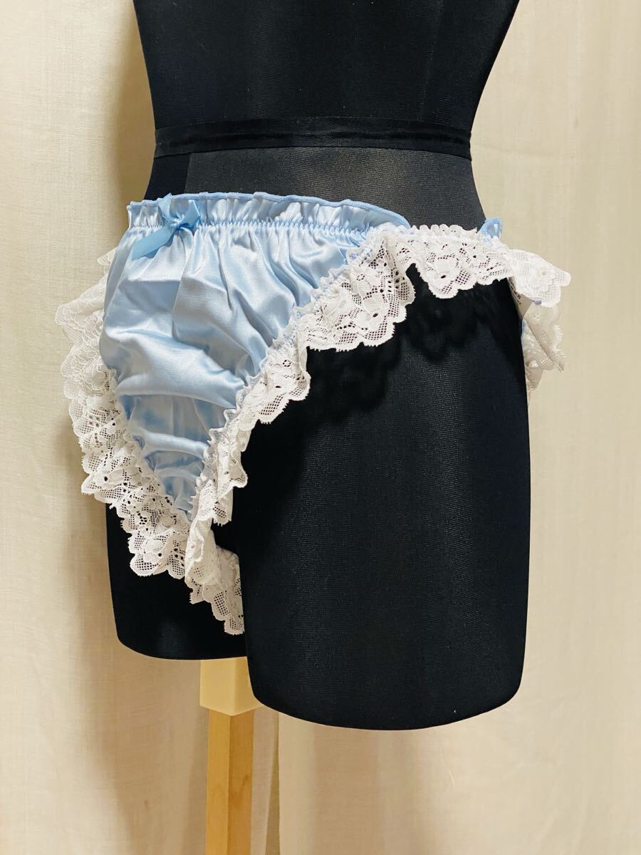No.970 フリルレースショーツ 6Lサイズ 特大サイズ 水色 光沢 スベスベ セクシー拍卖