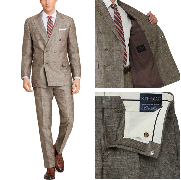 極美品 ブルックスブラザーズ BROOKS BROTHERS ETHOMAS リネン シルクブレンド ダブル スーツ 40S/w33拍卖