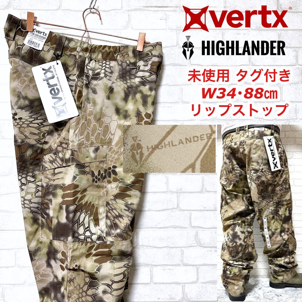 【未使用タグ付き】 VERTX ハイランダー迷彩 ミリタリーカーゴパンツ バギー拍卖