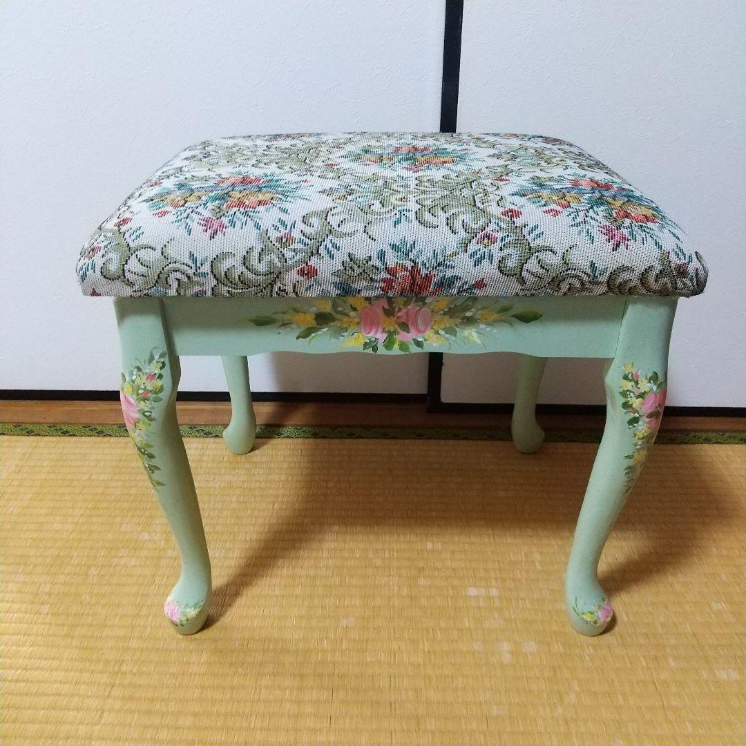 猫脚 スツール アンティーク調 トールペイント ドレッサースツール 姫系 ロココ拍卖