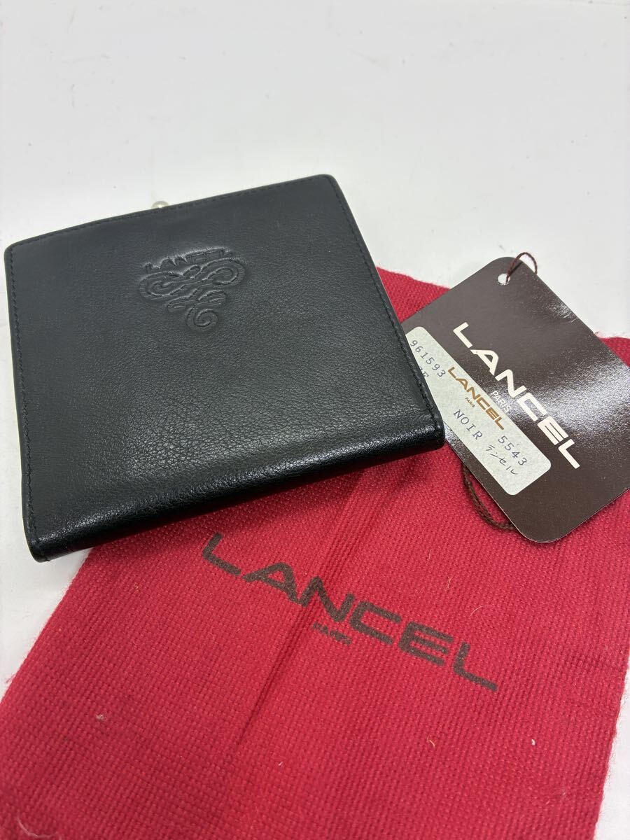 LANCEL ランセル レザー 二つ折り 財布 黒 がま口拍卖