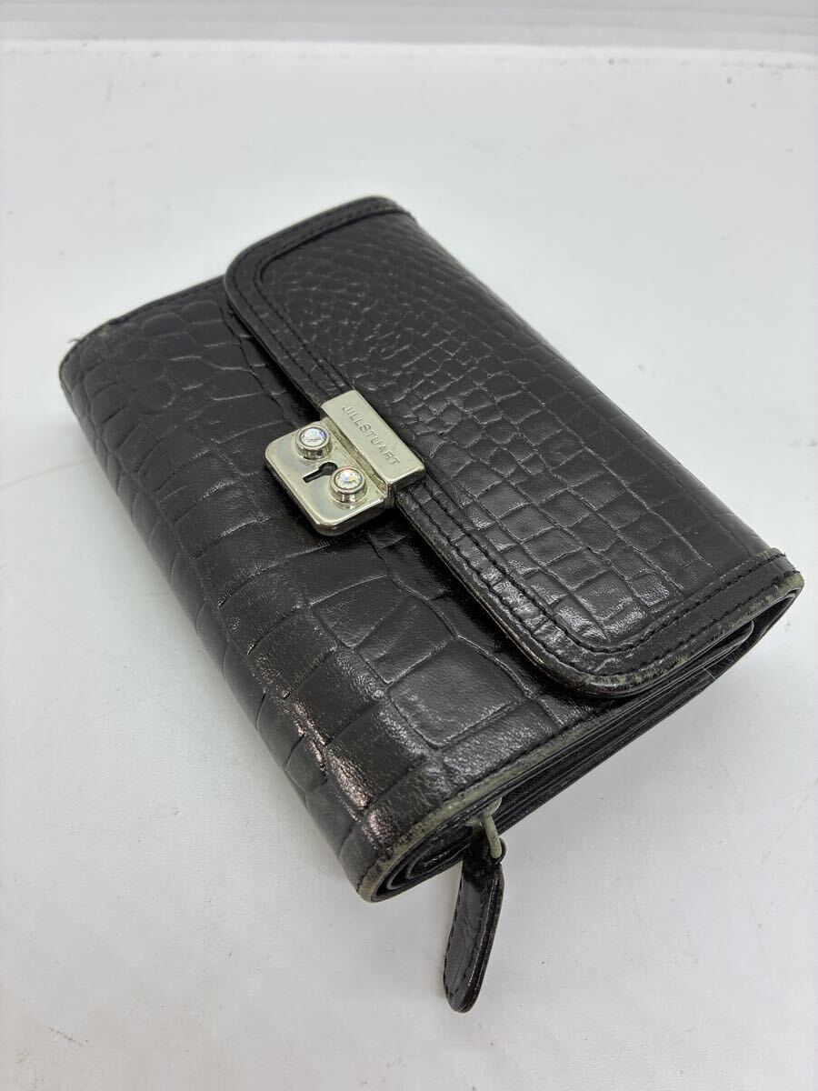 JIL STUART 三つ折り 財布 黒 ワニ柄 レザー ジルスチュアート拍卖