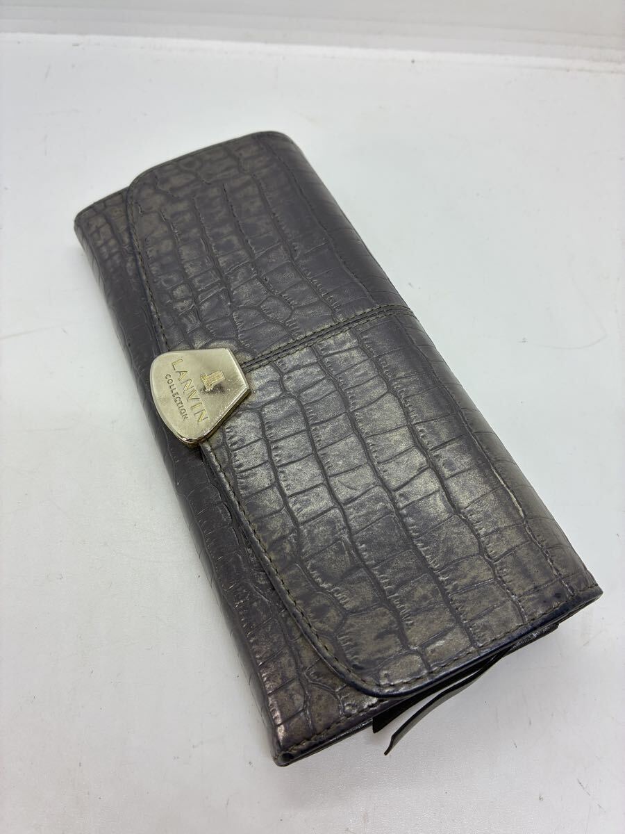 LANVIN 長財布 型押し レザー グレーフラップ ランバン拍卖