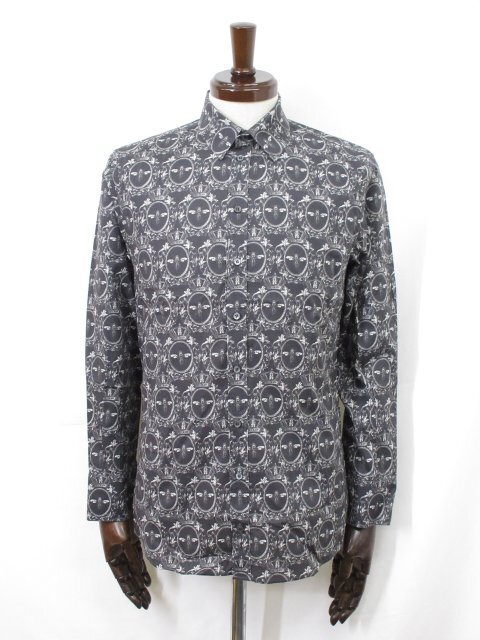 超美品【ドルチェ&ガッバーナ】 SICILIA プリント柄 長袖シャツ (メンズ) size39 グレー×ホワイト SR-G5CY6T/FSEEJ-C 伊製 ◇33MK6046◇拍卖