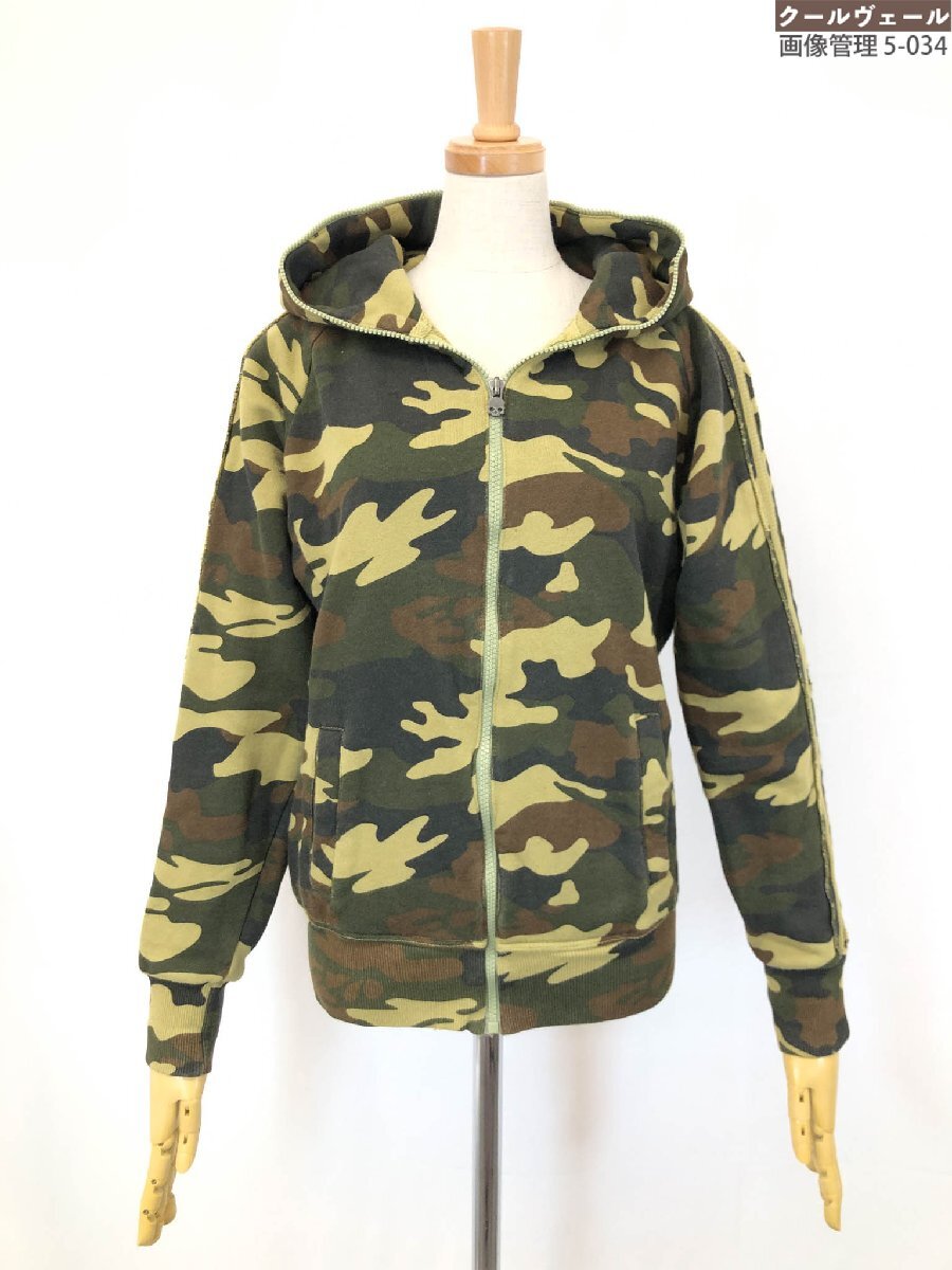 美品【HYDROGEN ハイドロゲン】 フード付き ビーズ装飾 カモフラージュ柄 ジップアップ パーカー (レディース) sizeS グリーン系◇33LT5545拍卖