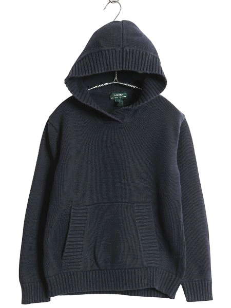 90s ローレン ラルフローレン ニット パーカー レディース L オールド コットン セーター プルオーバー フード ヘビーウェイト シンプル 紺拍卖