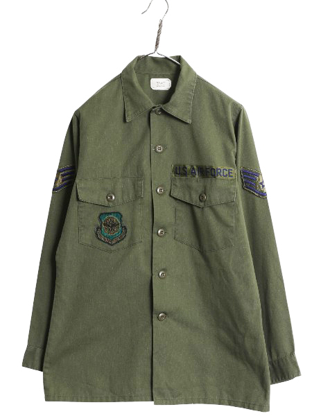 80s 米軍実物 US AIR FORCE ユーティリティ シャツ メンズ M / 85年製 ヴィンテージ ミリタリー アーミー 軍物 OG507 オリーブ フルパッチ拍卖