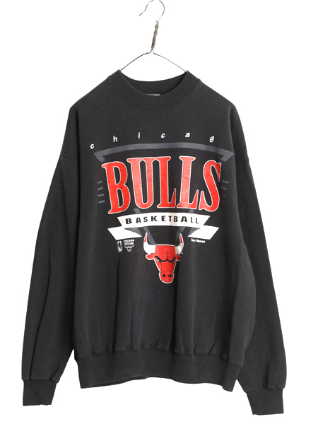 90s USA製 ブルズ プリント スウェット メンズ XXL / オールド NBA オフィシャル トレーナー バスケ ジョーダン 大きいサイズ 黒 ヘインズ拍卖