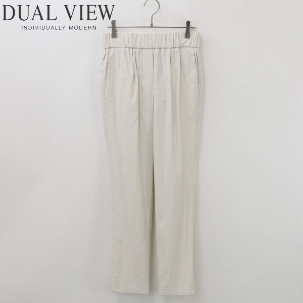 【KA56】美品◆DUAL VIEW デュアルビュー 23SS リネン混 スラックス ストレッチ テーパード タック イージー パンツ ベージュ 40拍卖