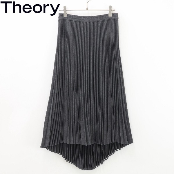 【KA72】美品◆Theory セオリー 後ろ下がり ロングテール プリーツ ロング イージー スカート グレー P拍卖